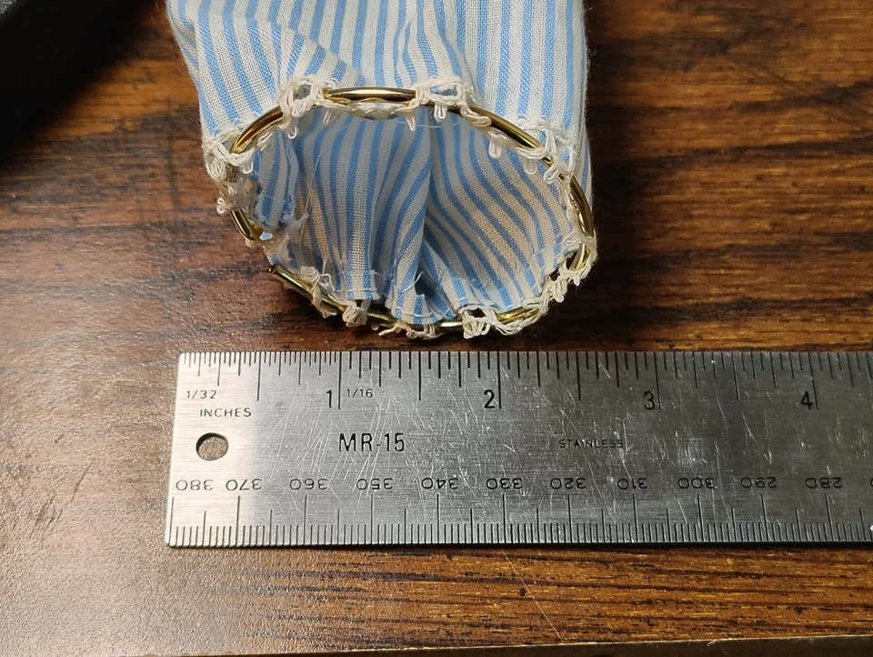 Dollhouse Circle Shower Curtain Blue & White Stripes With Wraps around Metal  - Image 4 of 4