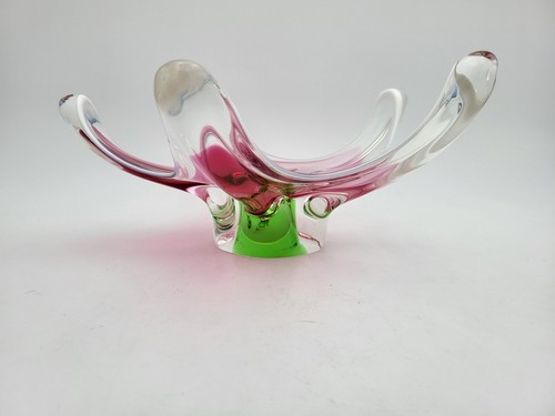 XL Boho Art Glass Sommerso Style Bowl Ø 35 cm # Chribska Hospodka 60s Vintage - Picture 4 of 6