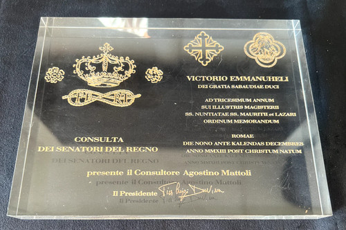 🔴 Targa VITTORIO EMANUELE consulta senatori del Regno plexy incisa dorata 13 - Picture 2 of 8
