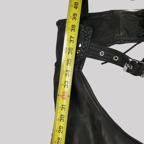 Vintage Pro-Rider Genuine Leather USA Biker Black Chaps Adjustable Size M - Picture 12 of 12