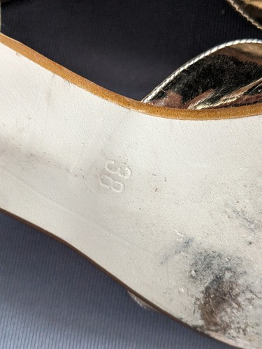 £125 Vintage Gold Peep Toe Ballet Shoes Patent Leather Ankle Strap COSMOPARIS - Picture 7 of 7