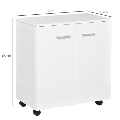 HOMCOM Mobiletto Basso Multiuso 2 Ante e Ruote Mobile Ufficio e Casa in Legno - Foto 4 di 10