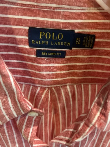 Men’s Polo Ralph Lauren 100% Linen Red Striped Long Sleeve Shirt Relaxed Fit XL - Picture 3 of 7