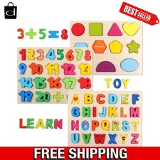 Montessori-Approved Wooden Puzzle Set for Toddlers Alphabet, Shapes, Numbers