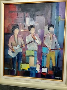 Beau tableau huile sur toile représentant 3 musiciens 57x50cm