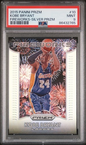PSA 9 2015 PANINI PRIZM KOBE BRYANT FIREWORKS SILVER PRIZM RARE #10