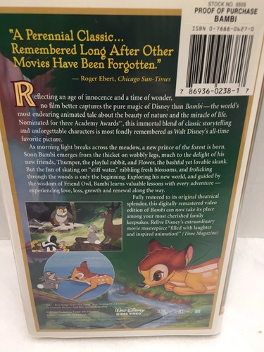 Bambi Fully Restored 55th Edition VHS 1997 Walt Disney Masterpiece POP Nice! - Picture 4 of 6