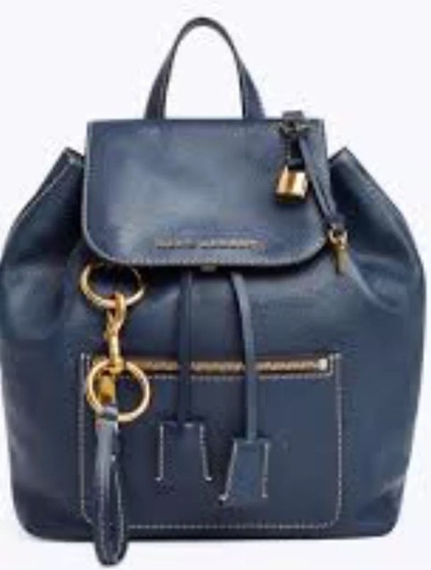 Marc Jacobs M0014018 The Bold Grind Backpack Blue Sea Navy Leather Bag Flap