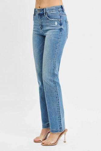 Risen Jeans - Jeans dritti a vita media fascia elastica controllo pancia - RDP5822M - Foto 4 di 8