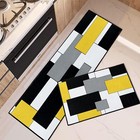 Yellow Geometric Kitchen Rugs and Mats Non Skid Washable Set of 2 Checked Bla...