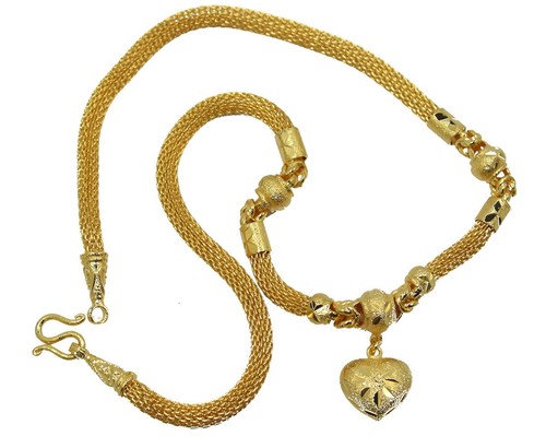 Beauty! Beads & Heart 18" Thai Made Necklace 22K 24K Gold GP Baht Jewelry GT16 - Imagen 3 de 6