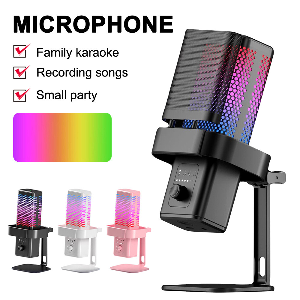 Noise Cancelling Micrphone with RGB LED Light Condenser Podcast Mic USB 3.5mm-image