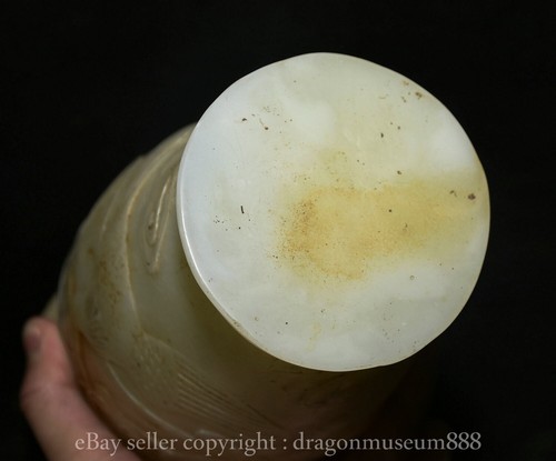 10.8" Chinese Natural White Jade Carved Dynasty Dragon Phoenix Vase Bottle - Afbeelding 11 van 11