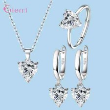 Heart Shape Jewelry Set For Women Simulated Silver Tone Necklace Earrings Ring