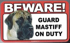 BEWARE GUARD MASTIFF DOG ON DUTY 5" X 8" HANGABLE PLASTIC SIGN NEW