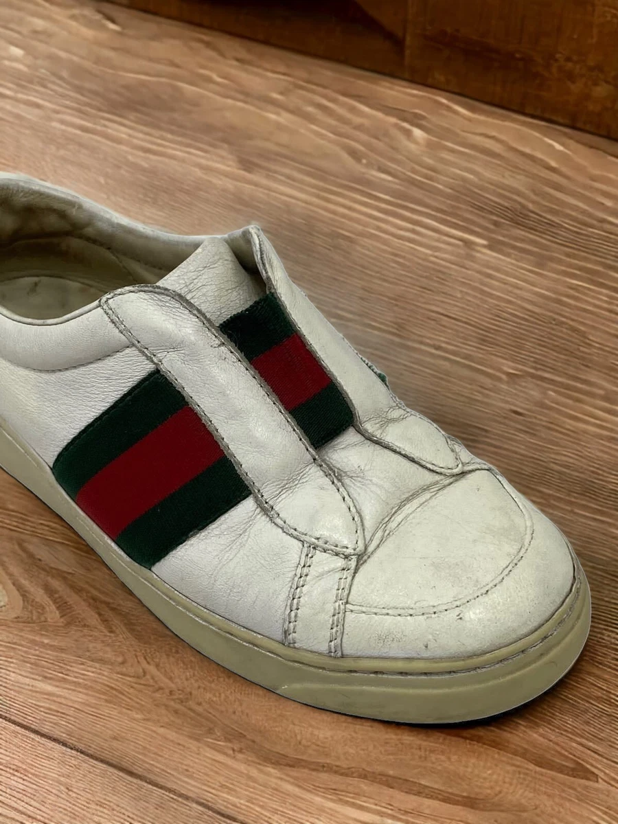 GUCCI KIDS BOYS SHOES BROOKLYN LACELESS LEATHER WHITE SNEAKERS