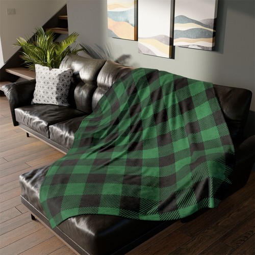 Christmas Plaid Blanket, Green/Black Holiday Throw, Soft Polyester Bed Cover - Picture 14 of 15