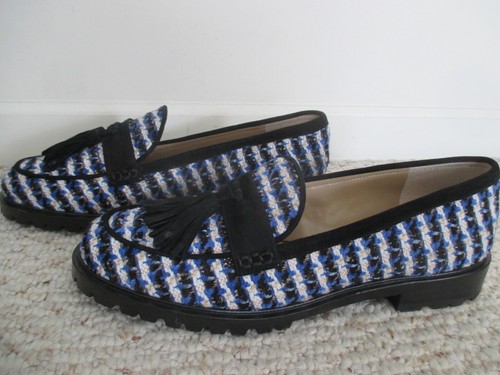 Ann Taylor Lug Sole Tweed Tassel Loafer Size 8.5 NEW Blue Black White - Picture 5 of 9