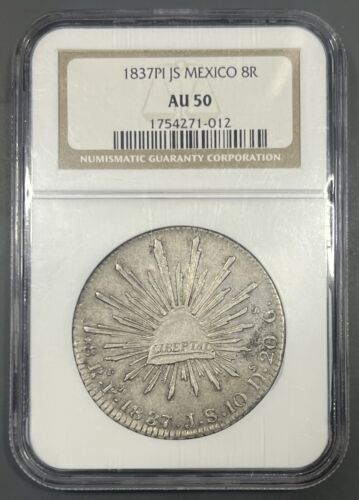 1837 PI JS NGC AU50 Mexico First Republic 8 Reales - Nice Original Scarce Date