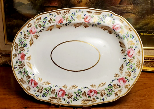 Georgische antike englische Derby Platte Schale blau Kornblume rosa grün vergoldet B