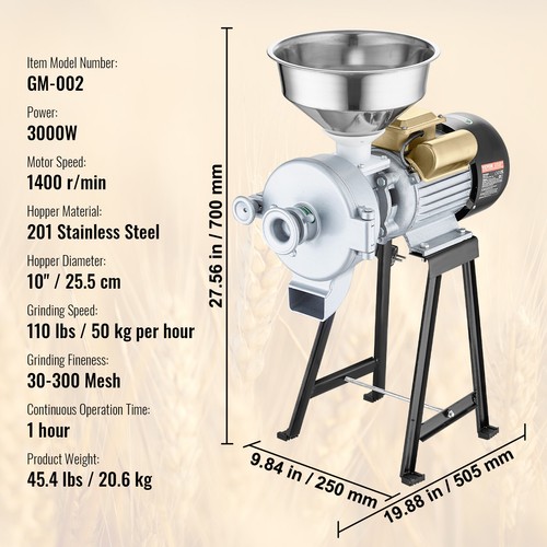 VEVOR 3000W Macina Cereali Elettrico Mulino Farina Mais Grano Uso Umido Secco - Bild 7 von 12
