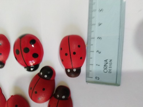 LOTTO 8 COCCINELLE ROSSE LEGNO ADESIVE BOMBONIERA LAUREA CM 3 - Foto 2 di 3