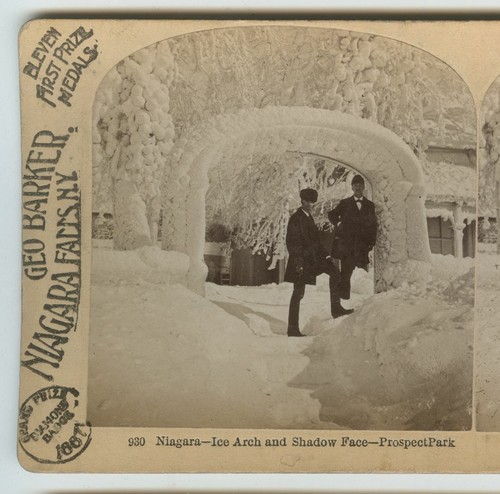 1890s Stereoview Winter Ice Arch with Gents by George Barker, Niagara Falls