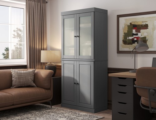 100% Solid Wood 6-Shelf Bookcase w/ Optional Solid Wood,Clear,Frosted Glass Door - Picture 53 of 61