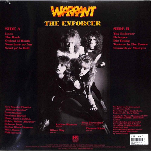 Warrant / THE ENFORCER (BLOOD-RED VINYL) (LP) / High Roller Records / HRR 914LP - Bild 2 von 2