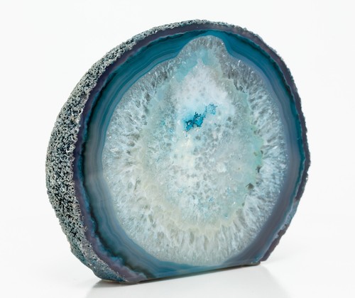 Polished Agate Geode End Half Slab Slice Blue Crystal Quartz 2.29 lbs H2221 - Picture 9 of 11