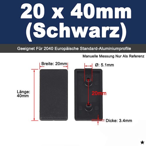 Abdeckkappe Aluprofil Profil Schutzkappe Alu Endkappe Schwarz/Grau 20/30/40/50mm - Bild 12 von 55