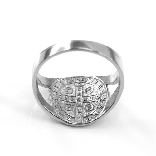 925 Sterling Silver Saint Benedict Medallion Ring - Picture 3 of 4