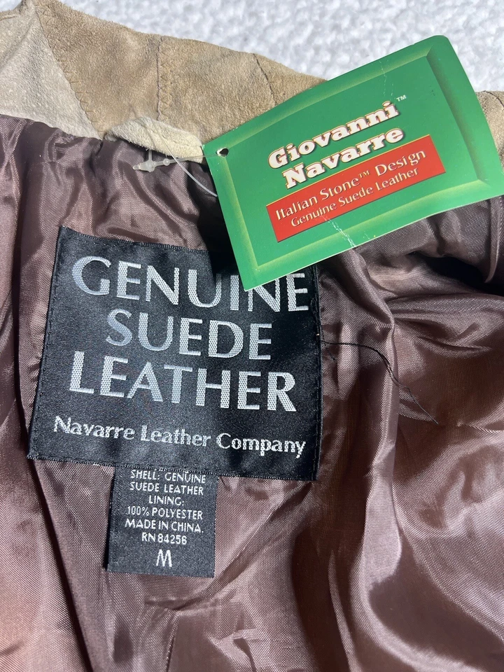 NUEVO DEADSTOCK NUEVO CON ETIQUETAS Giovanni Navarra Gamuza Cuero Chaqueta XL Diseño Piedra Italiana Foto 2 de 4