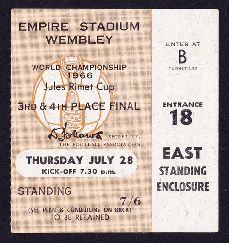 WM 1966 3./4. Platz Play-Off PORTUGAL gegen Russland *sehr guter Zustand Ticket*
