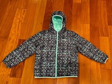 Eddie Bauer Girls Puffer Reversible Jacket Coat Navy/teal Outdoor Down -L 14/16 