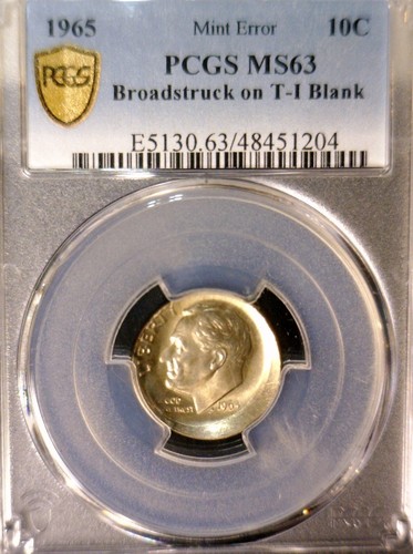 1965 ERROR PCGS MS63 Off Center +Broad Struck Roosevelt Dime NICE CH BU O/C Coin - Picture 1 of 6