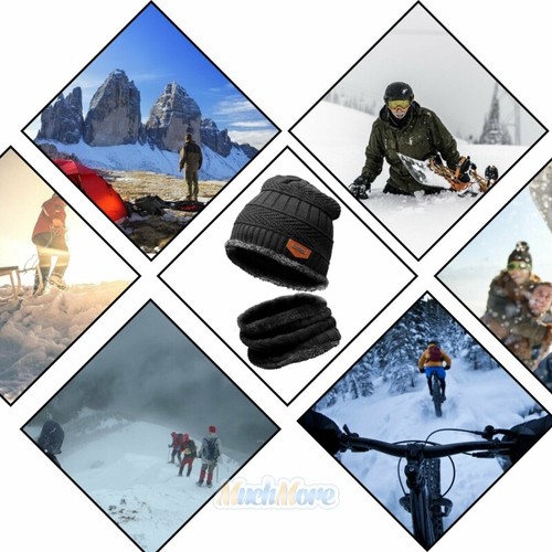 Men's Winter Beanie Hat & Scarf Set Warm Fleece Knitted Cap Unisex Snow Ski Cap - Picture 16 of 18
