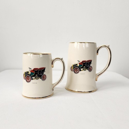 VTG Sadler England Father & Son Ceramic Mugs Ford Model T Automobile Gold Rim - Picture 5 of 10