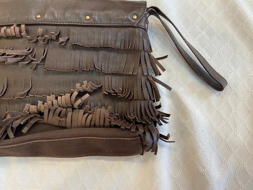 Kate Spade Hula Bag Chocolate Leather Fringe PURSE BAG CLUTCH Handbag - Picture 8 of 10