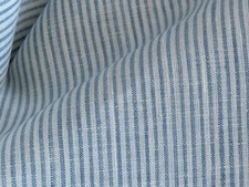 100 Linen Woven Fabric Yarn Dyed Baby Stripe Blue Medium Weight By the Yard