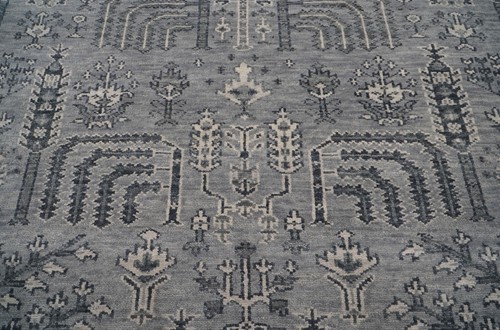 Premium Hand-Knotted Gray 9x12 ft Oushak Tree of Life Living Room Carpet - Picture 4 of 10