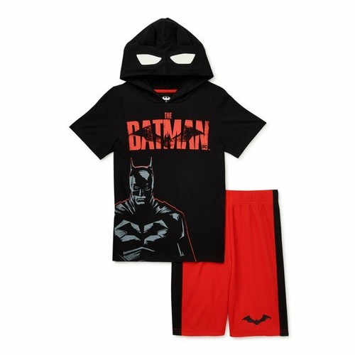 DC Comics Batman Boys Hooded Top & Shorts 2-Piece Outfit Cosplay Set Size 4 - Picture 1 of 6