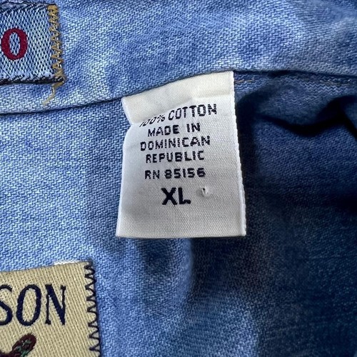 Vintage 90's MADISON TRADER Blue Denim Cotton Metal Button Short Sleeve Shirt XL - Picture 5 of 5