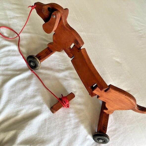 Wooden DACHSHUND Articulated Body 19" Long Pull Toy
