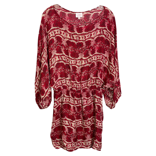 Parker Women's Dress Red Rose Syncned Long Sleeve 100% Silk Scoop Neck Size M - Picture 1 of 6