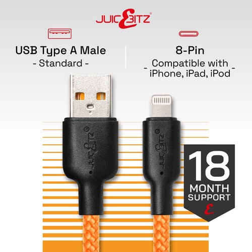 JuicEBitz® Heavy Duty USB Charger Cable for iPhone 14 13 12 11 Plus/Pro/Max iPad - 第 10/71 張圖片