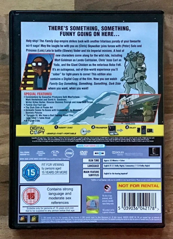 FAMILY GUY "SOMETHING SOMETHING SOMETHING DARKSIDE" DVD - STAR WARS PARODY - Image 3 of 3