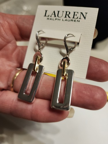 Neu Ralph Lauren Ohrringe gold/silberfarben modernistisch (G411) - Bild 3 von 6