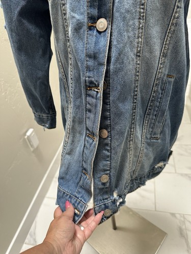 Denim Blouse Distressed Ripped Size Small  - Picture 6 of 11