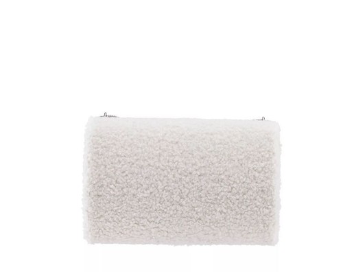 NINA DJourn faux-shearling flap crystal handle women's clutch purse  - WHITE~ - Picture 5 of 6